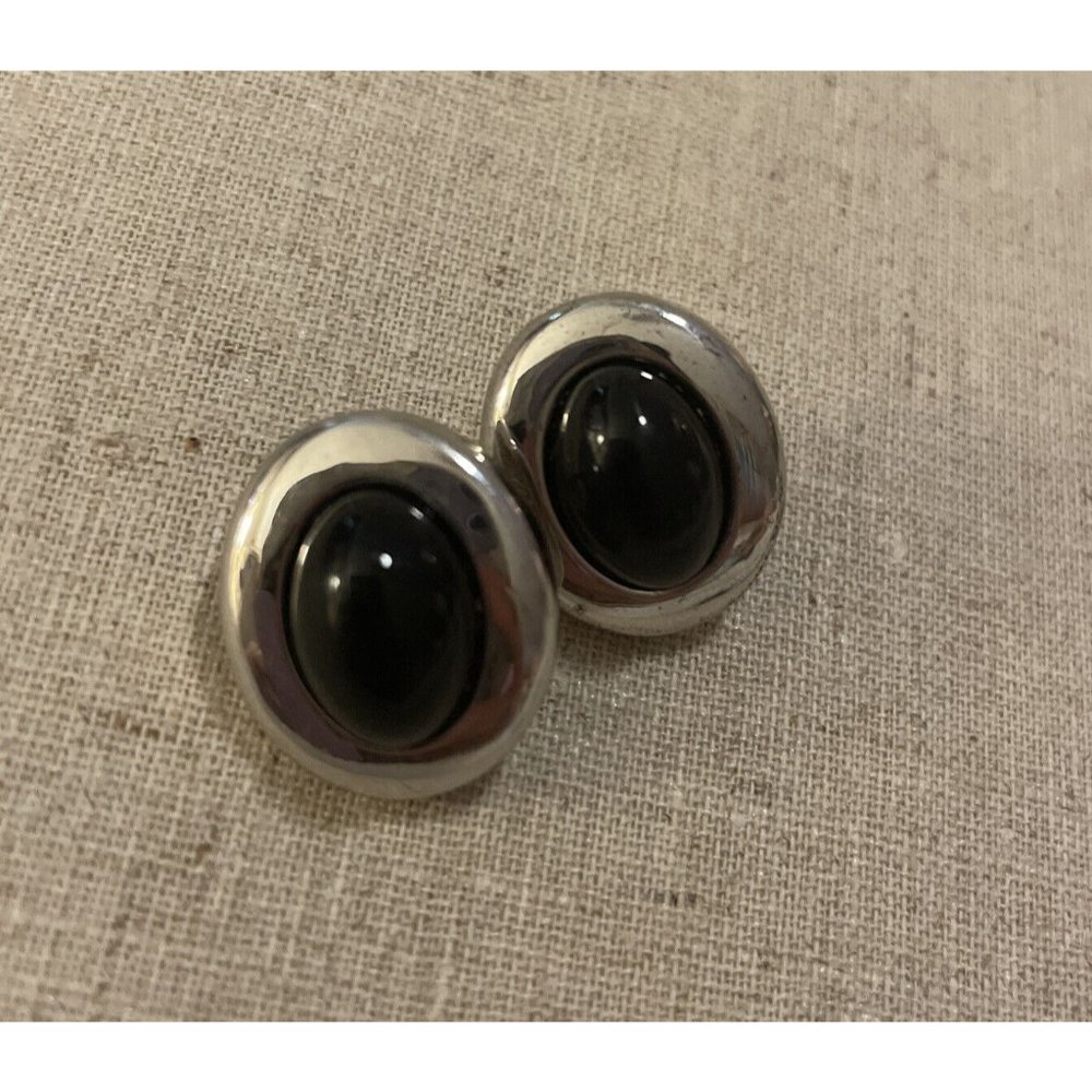 Vintage Pierre Balmain Black Glass Gem Rhodium Plated Silver earrings